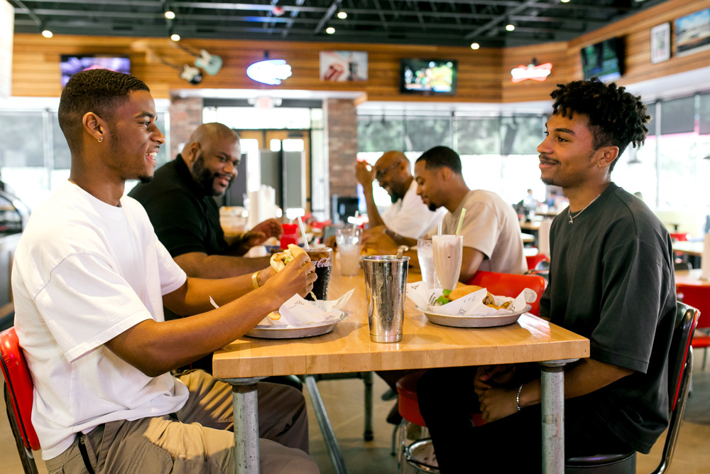 Guys enjoying Fuddruckers